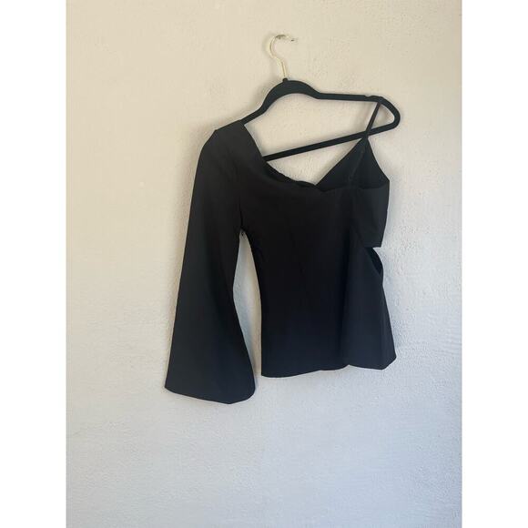 Anthropologie Endless Rose Woman Black One Shoulder Long Bell Sleeve Top… - Picture 7 of 9